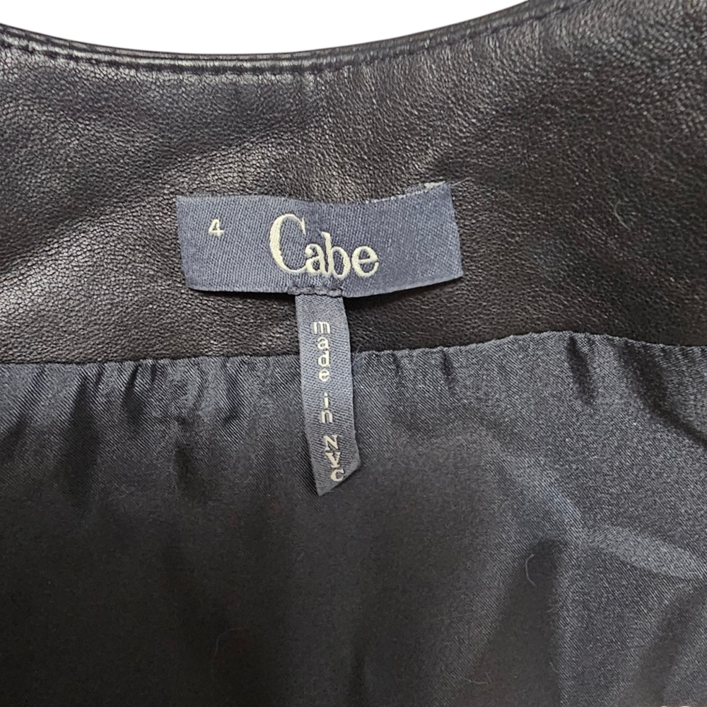 Cabe NY Black Leather Napoleon Jacket Real Rabbit Fur Trim Military Hussar Sz 4 - Picture 11 of 16